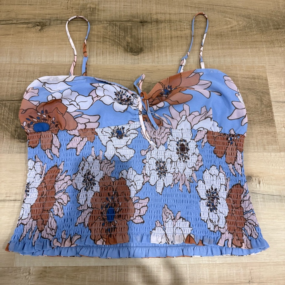 Wilfred Ballet Smocked Camisole in Soft Iris Poetic Floral Bloom size large